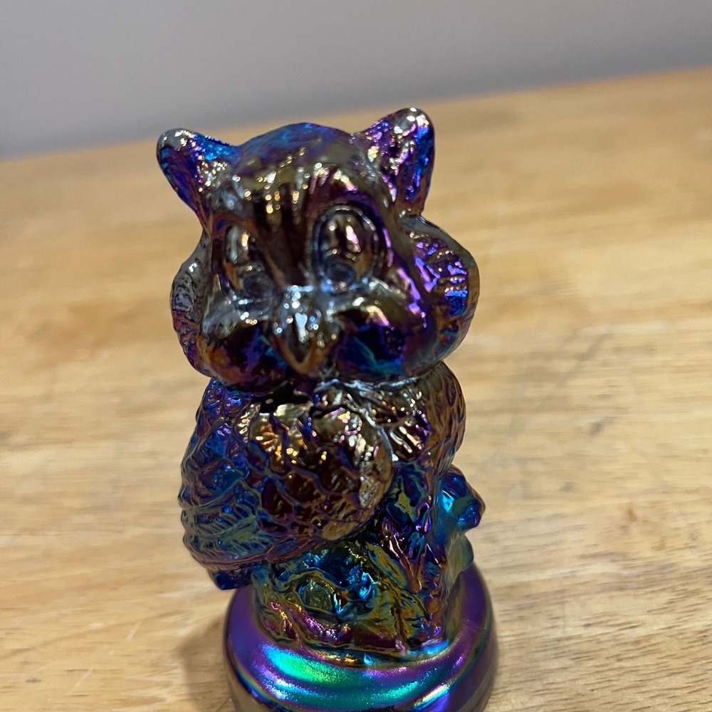 Joe St.‎ Claire Iridescent Carnival Glass Owl Figurine Cobalt Blue Paperweight - Picture 5 of 6